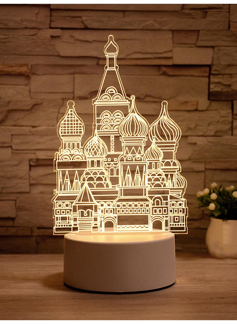 مصباح ليد ثلاثي الأبعاد (3D) - تصميم قلعة وقبب إسلامية - إضاءة ليلية ديكور لرمضان والعيد - 20 سم - Image 3
