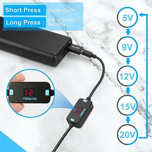 FARSENSE USB C to DC Adapter,Barrel PD Trigger Cable(3.3ft) with USB A to USB C Tips/3.5x1.35mm Tips,USB to DC Power Cable can Switching and LED Display Voltage - Image 4