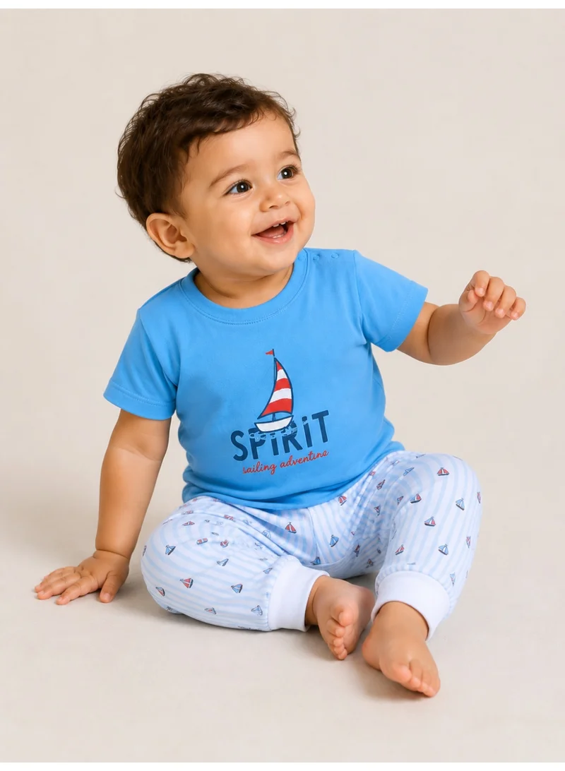 Victor And Jane  Infant Boys “Spirit” Print Cotton Pajama Set – T-Shirt & Pajama Pants Nightwear for Men | Best Price UAE