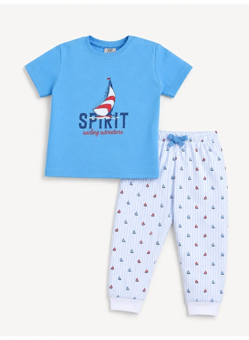 فكتور اند جين Infant Boys “Spirit” Print Cotton Pajama Set – T-Shirt & Pajama Pants Nightwear