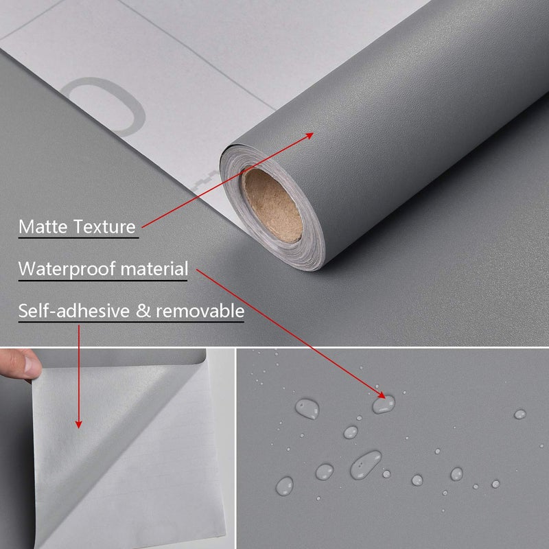 Mecpar 15.7"" X 16.4 Ft Solid Grey Wallpaper Grey Contact Paper Self-Adhesive Grey Peel And Stick Wallpaper Matte Grey Textured Vinyl Film Removable Thicken Paper For Wall Countertop Cabinet Wardrobe - Image 4