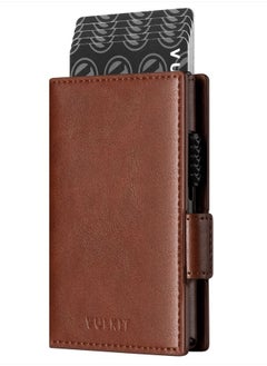 VULKIT Card Holder Wallet with Airtag Holder & ID Window Pop Up Slim Leather Wallet RFID Blocking Magnetic Closure for Credit Cards and Cash Brown  - Image 1