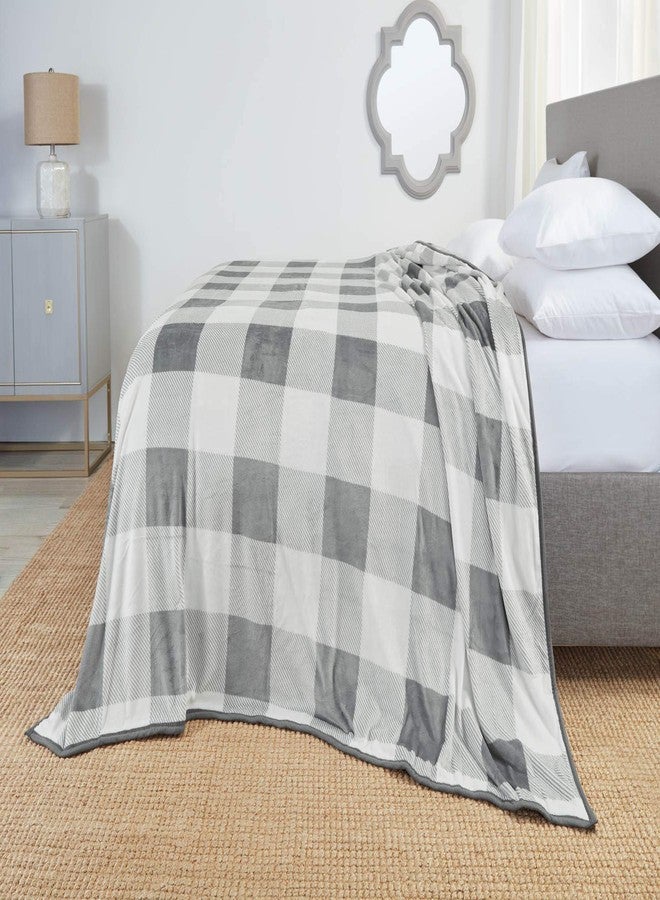 Clara Clark Fleece Blanket, Raschel Mink Faux Fur Blanket, Ultra Plush Blanket, Cozy and Warm Blanket, 55 x 82, Check Gray - Image 2