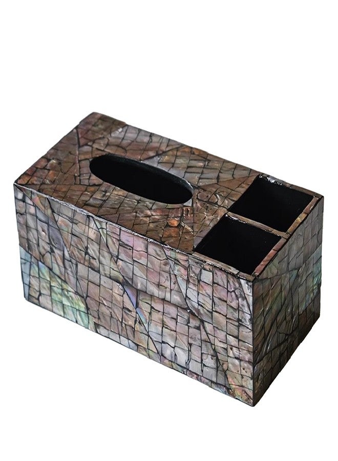 i-lan Mother of Pearl Paper Rectangular Vanity Tissue Box Holder,10 Inch Decorative Capiz Shells Tissue Box Cover with Slider,Bone Inlay Decorative Facial Tissue Box for Night Stand Table,Living Room - Image 1