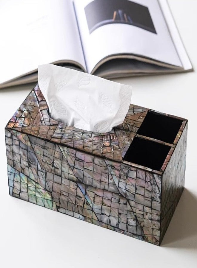 i-lan Mother of Pearl Paper Rectangular Vanity Tissue Box Holder,10 Inch Decorative Capiz Shells Tissue Box Cover with Slider,Bone Inlay Decorative Facial Tissue Box for Night Stand Table,Living Room - Image 3