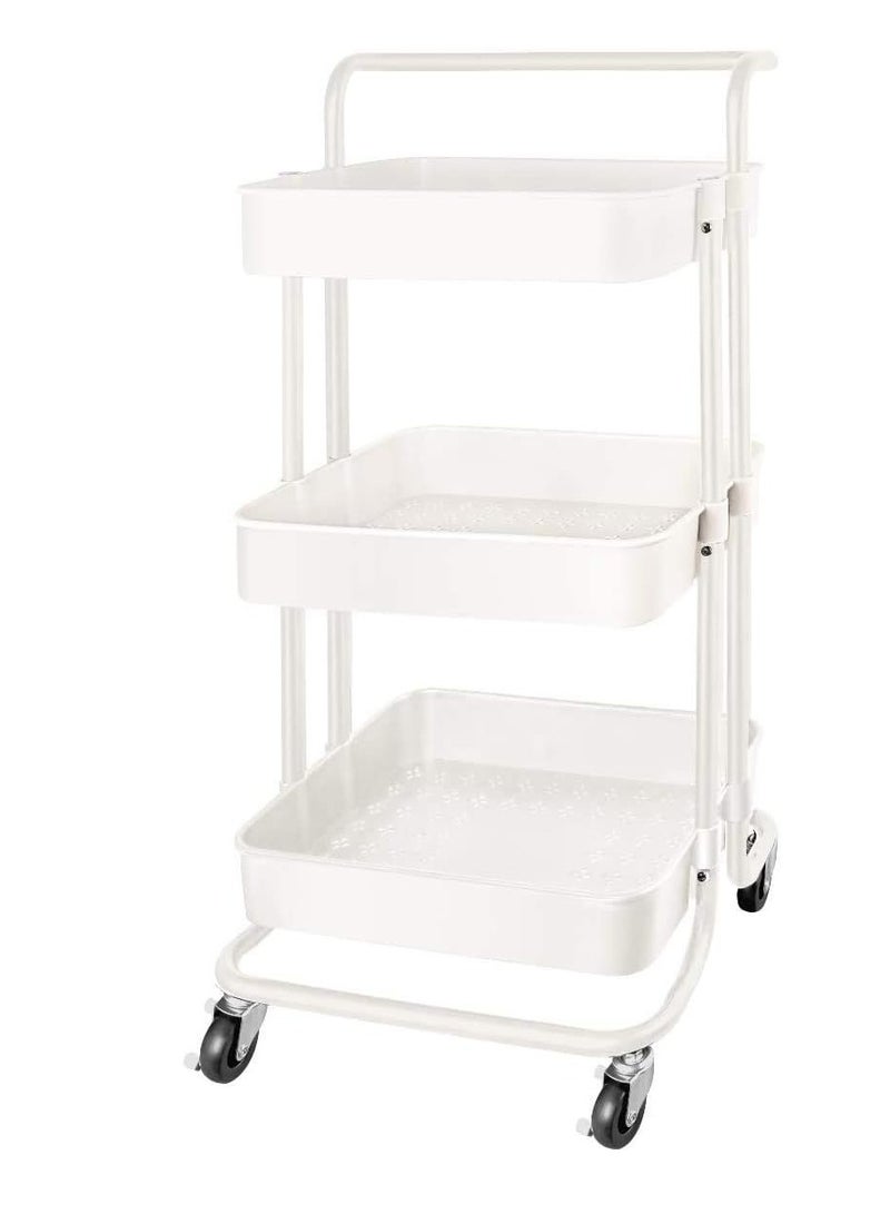 DubaiGallery 3 Tier Multi-Functional Moveable Wheels Rolling Metal Utility Cart Storage Organizer Shelves Basket - Image 1