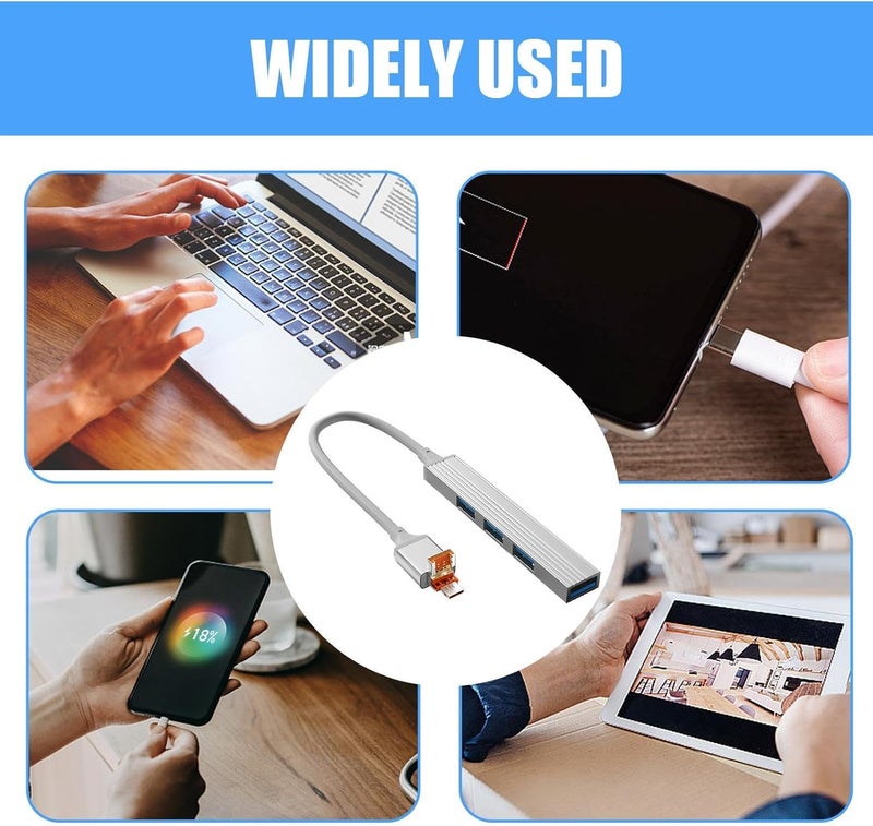 ويندفورج كرافت محول USB-C، موزع USB مزدوج وموزع Type-C - موزع USB بأربعة منافذ، موسع USB لأجهزة الكمبيوتر المحمولة، وذاكرة الفلاش، والقرص الصلب، ووحدة التحكم، والطابعة، والكاميرا، ولوحة المفاتيح، والماوس من Borato - Image 3