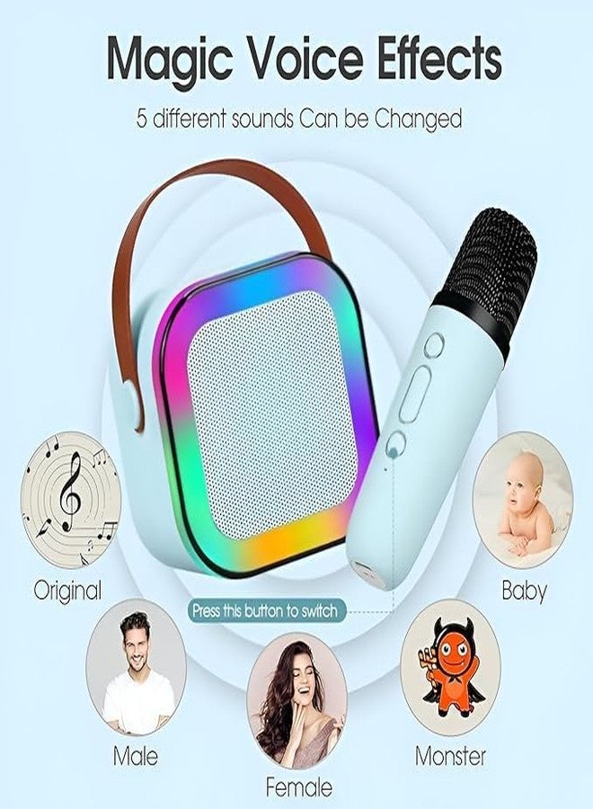 Mummy Please Kids Karaoke Bluetooth 5.3 Speaker with Wireless Microphone, RGB LED Lights, Magic Voice Effects, Rechargeable【Pack of 1 EachBlue & Biege】 - Image 3