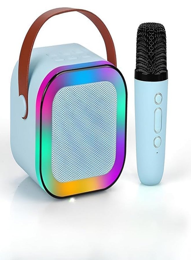 Mummy Please Kids Karaoke Bluetooth 5.3 Speaker with Wireless Microphone, RGB LED Lights, Magic Voice Effects, Rechargeable【Pack of 1 EachBlue & Biege】 - Image 2