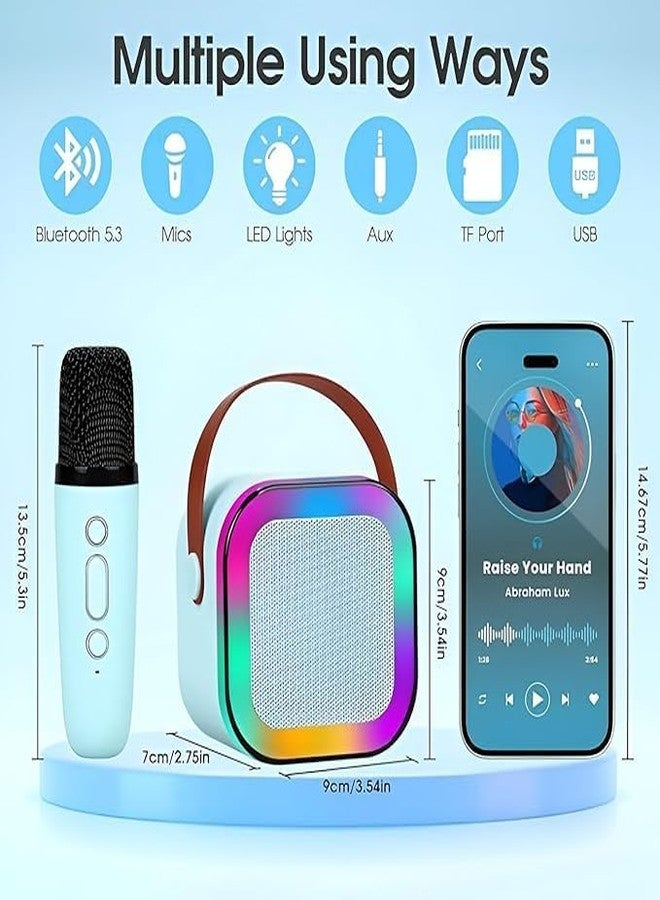 Mummy Please Kids Karaoke Bluetooth 5.3 Speaker with Wireless Microphone, RGB LED Lights, Magic Voice Effects, Rechargeable【Pack of 1 EachBlue & Biege】 - Image 4