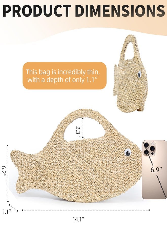 Herald Fish Shaped Straw Woven Purse for Women, Summer Beach Raffia Clutch Handbag Tote Satchel (Nature Color) - Image 5