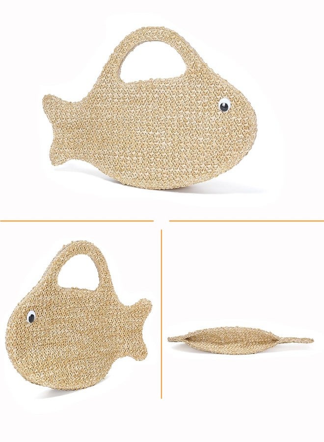 Herald Fish Shaped Straw Woven Purse for Women, Summer Beach Raffia Clutch Handbag Tote Satchel (Nature Color) - Image 4