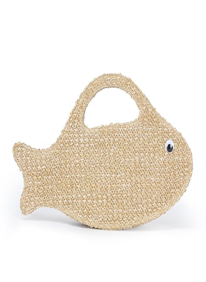 Herald Fish Shaped Straw Woven Purse for Women, Summer Beach Raffia Clutch Handbag Tote Satchel (Nature Color) - Image 1