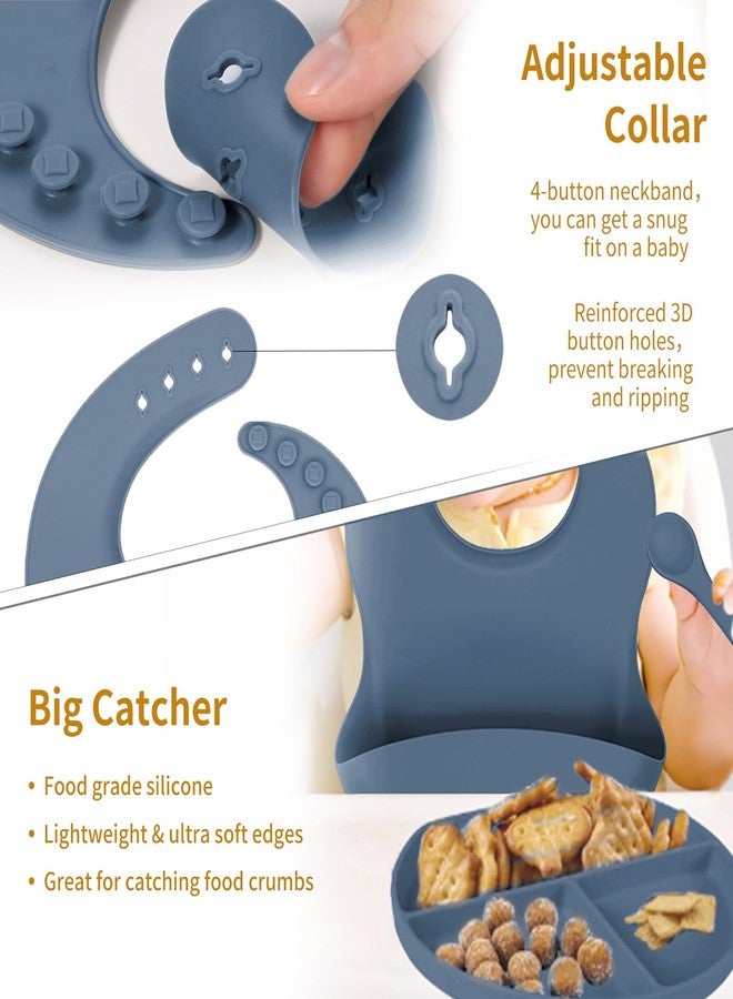 Tony Stark Baby Feeding Set, Silicone Tableware Kit for Baby, Bowl, Fork, Bib, Spoon, Cup & Suction Plates for Baby (Dark Blue) - Image 5