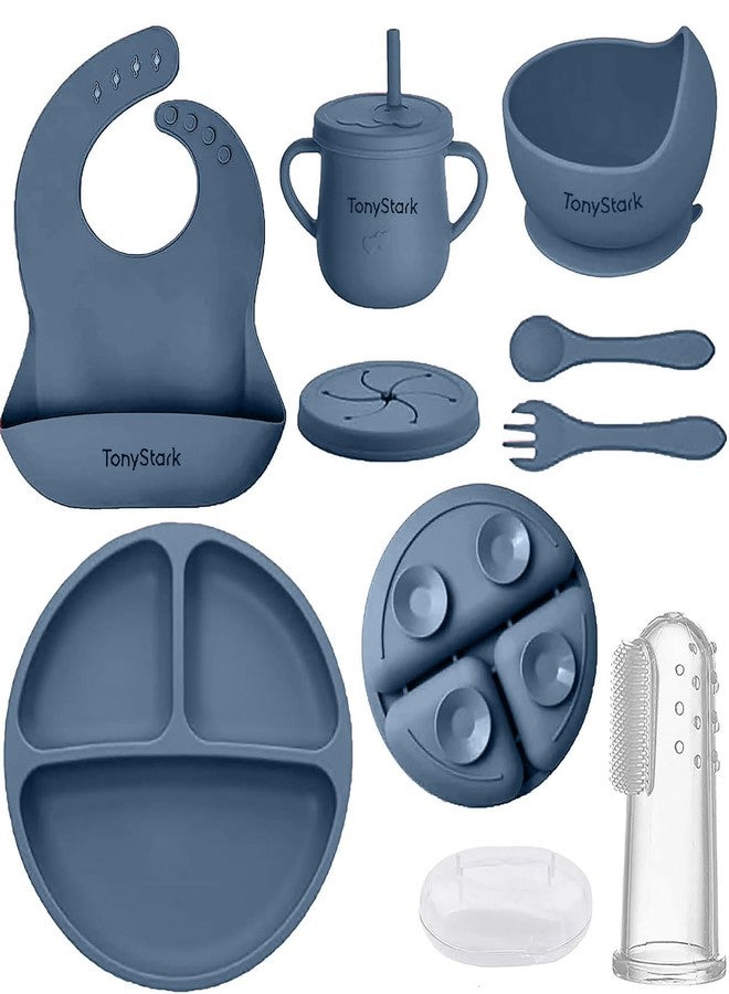 Tony Stark Baby Feeding Set, Silicone Tableware Kit for Baby, Bowl, Fork, Bib, Spoon, Cup & Suction Plates for Baby (Dark Blue) - Image 1