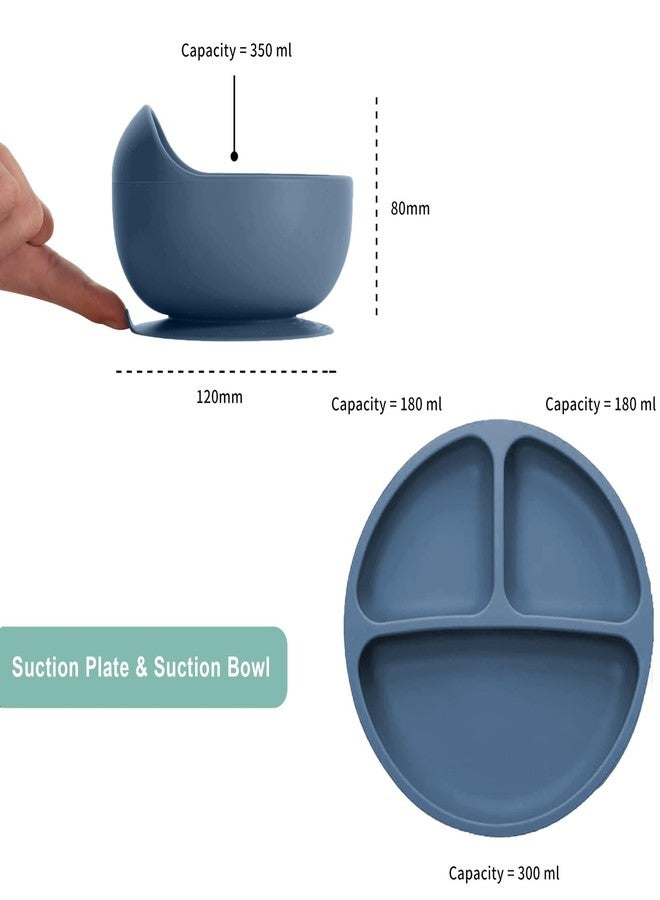 Tony Stark Baby Feeding Set, Silicone Tableware Kit for Baby, Bowl, Fork, Bib, Spoon, Cup & Suction Plates for Baby (Dark Blue) - Image 2