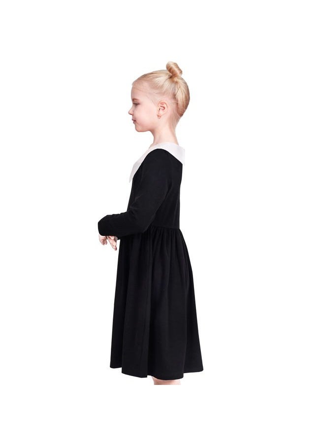 Sunny Fashion Girls Dress White Collar Long Sleeve Daily Cozy Cotton Casual Dress Size 7  - Image 4