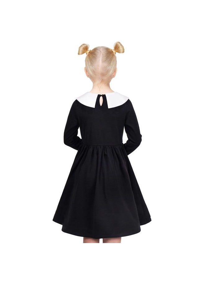 Sunny Fashion Girls Dress White Collar Long Sleeve Daily Cozy Cotton Casual Dress Size 7  - Image 3