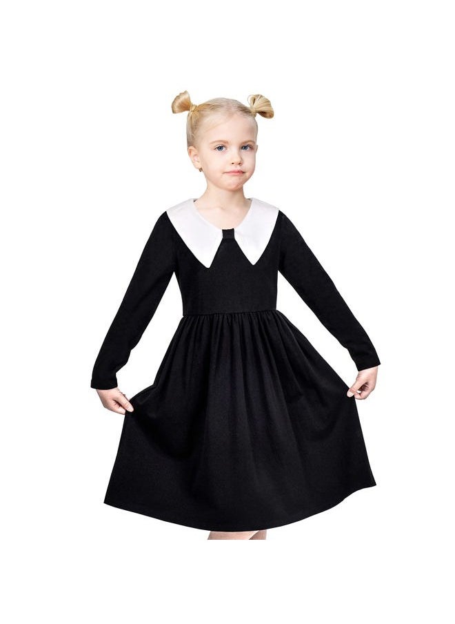 Sunny Fashion Girls Dress White Collar Long Sleeve Daily Cozy Cotton Casual Dress Size 7  - Image 2