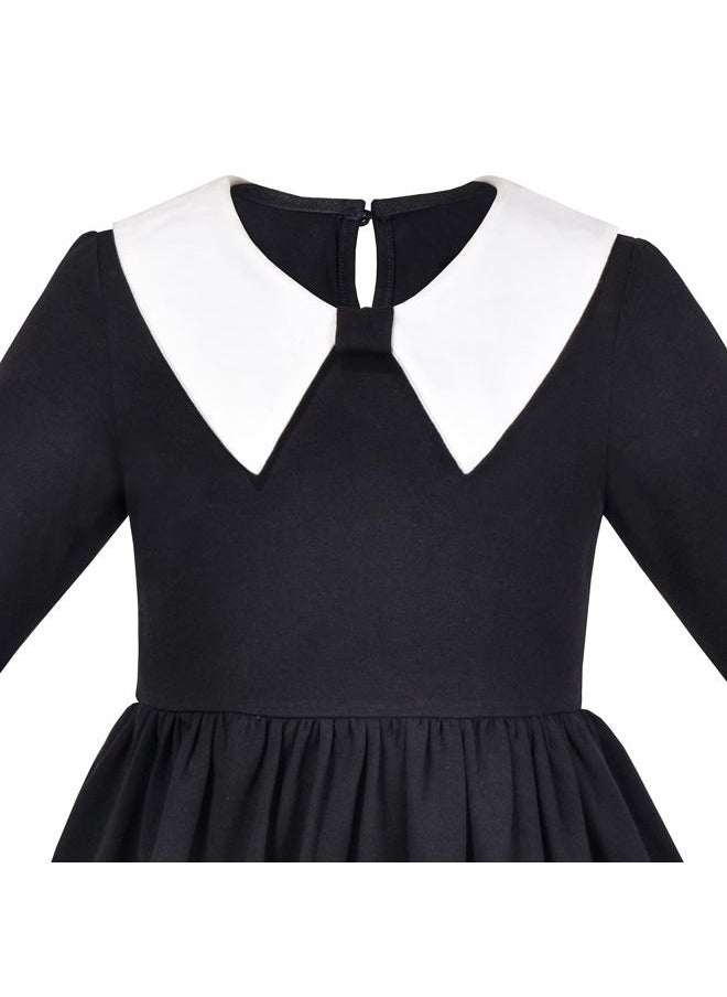 Sunny Fashion Girls Dress White Collar Long Sleeve Daily Cozy Cotton Casual Dress Size 7  - Image 5