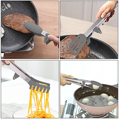 Aschef 4in1 Stainless Steel Kitchen Food Tongs Set for Cooking with Silicone Tips, Toaster Steak Pie Pizza Pasta Spaghetti Noodles Salad Fruit Vegetable Grill BBQ Buffet Clamp Serving Tools Gadgets - Image 2