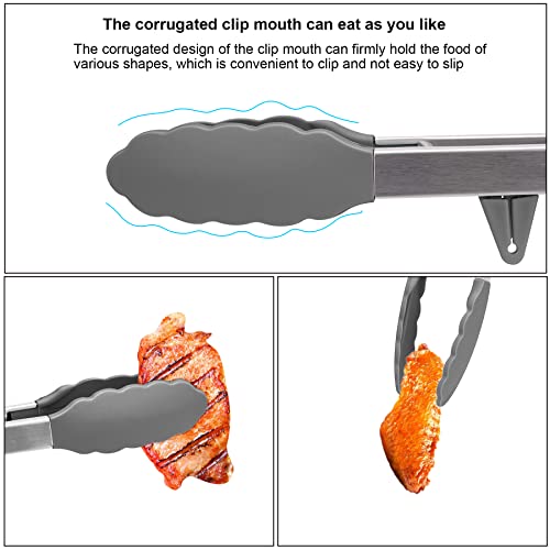 Aschef 4in1 Stainless Steel Kitchen Food Tongs Set for Cooking with Silicone Tips, Toaster Steak Pie Pizza Pasta Spaghetti Noodles Salad Fruit Vegetable Grill BBQ Buffet Clamp Serving Tools Gadgets - Image 4