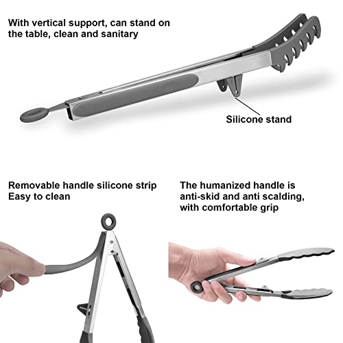 Aschef 4in1 Stainless Steel Kitchen Food Tongs Set for Cooking with Silicone Tips, Toaster Steak Pie Pizza Pasta Spaghetti Noodles Salad Fruit Vegetable Grill BBQ Buffet Clamp Serving Tools Gadgets - Image 3