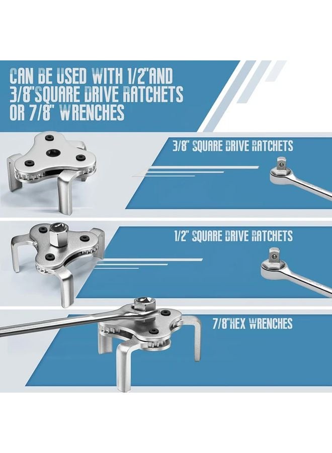 Universal Adjustable Oil Filter Wrench Set Three Clamp Removal Tool 2 1 2 to 4 5 Inch - Image 4
