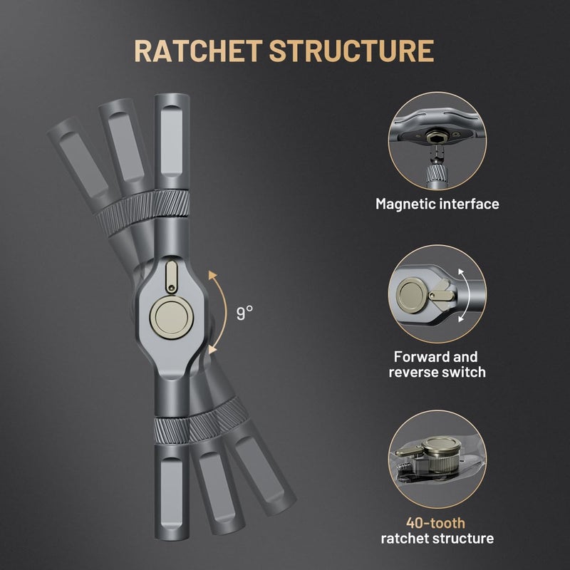 ATuMan 24 in 1 magnetic ratchet screwdriver set with Detachable Handle, S2 Alloy Steel Precision Bits, Magnetic Ratcheting Screwdriver with Case for Bicycle, Electronics Repair, Ideal for Home, DIY - Image 4