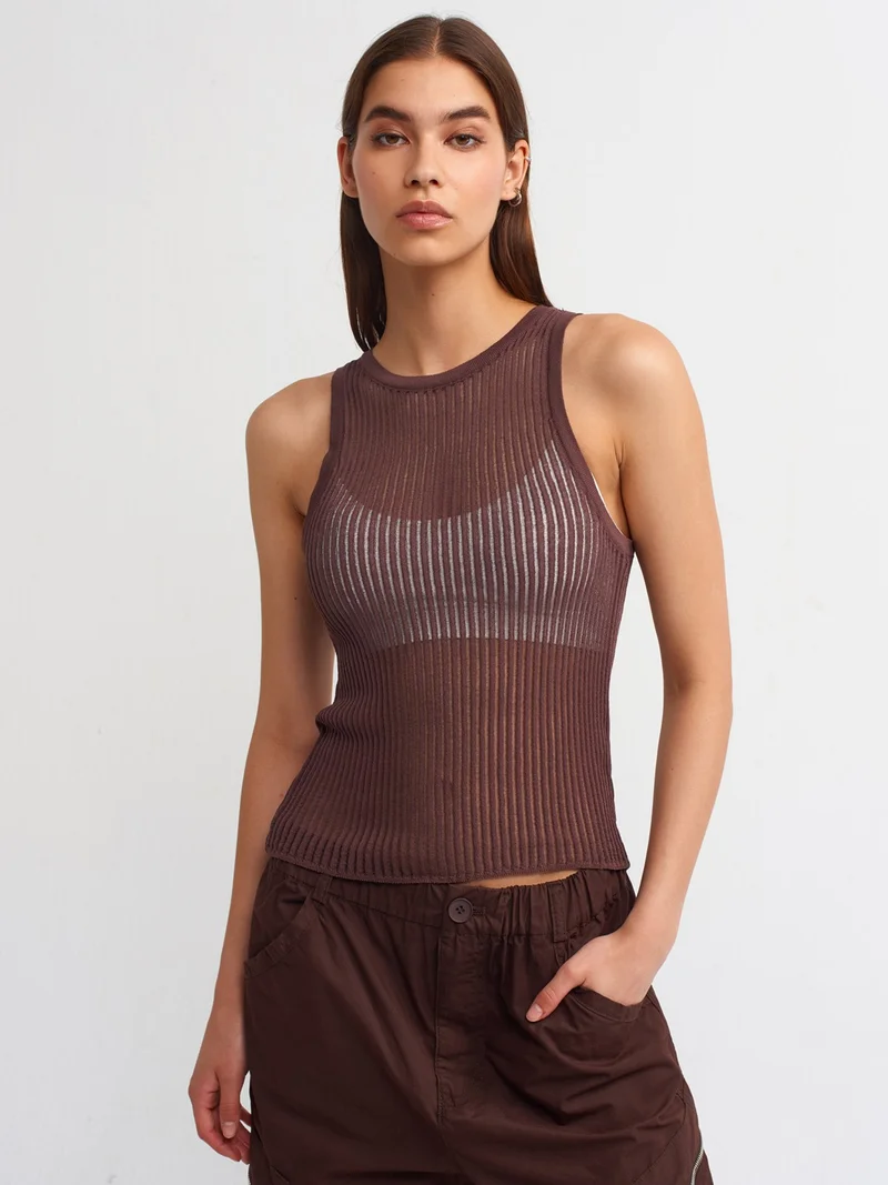 Dilvin 10410 Crew Neck Knitwear Undershirt-Brown