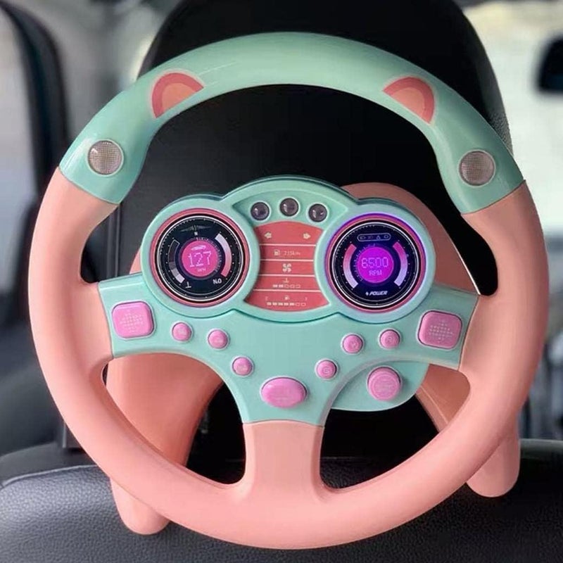 klarako Driving Steering Wheel Toy With Flashing Lights and Music Education Development Toys Kids Role Play Pretend Play Driver and Pilot  Pink, 25cm - Image 5