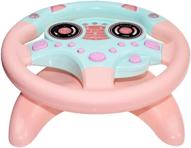 klarako Driving Steering Wheel Toy With Flashing Lights and Music Education Development Toys Kids Role Play Pretend Play Driver and Pilot  Pink, 25cm - Image 4