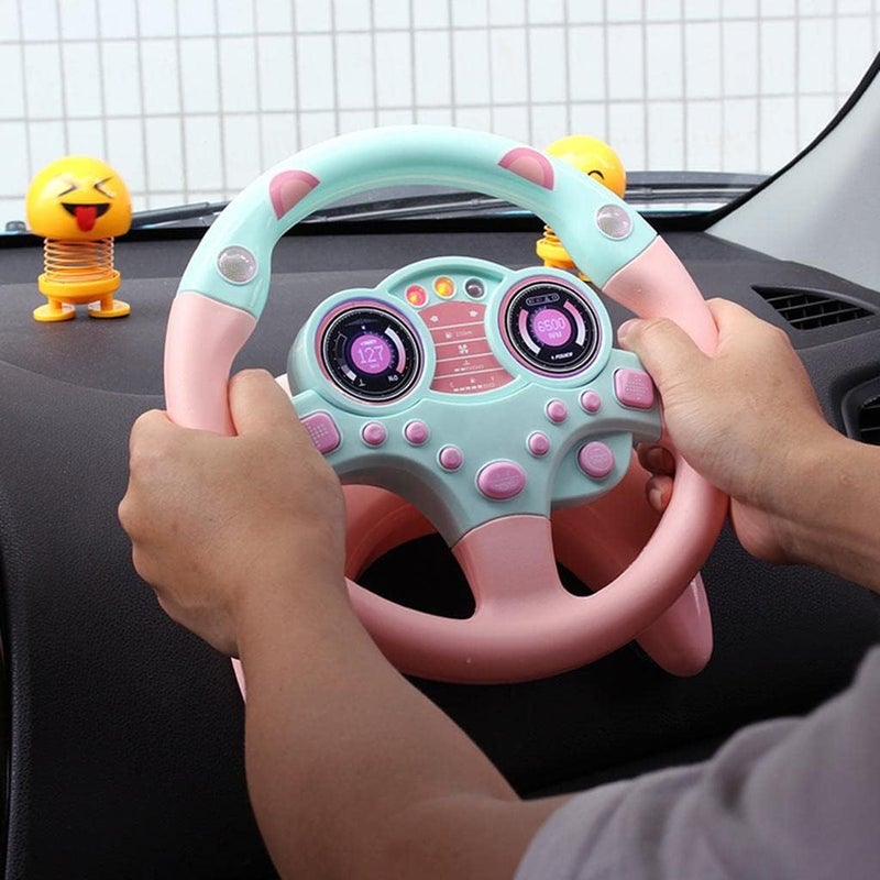 klarako Driving Steering Wheel Toy With Flashing Lights and Music Education Development Toys Kids Role Play Pretend Play Driver and Pilot  Pink, 25cm - Image 2