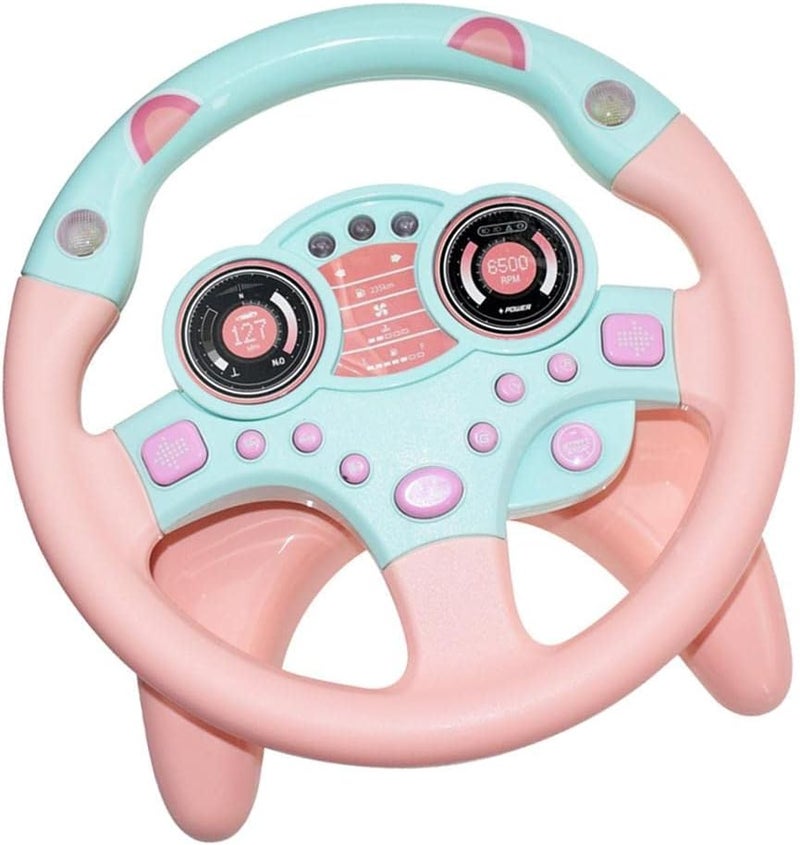 klarako Driving Steering Wheel Toy With Flashing Lights and Music Education Development Toys Kids Role Play Pretend Play Driver and Pilot  Pink, 25cm - Image 1