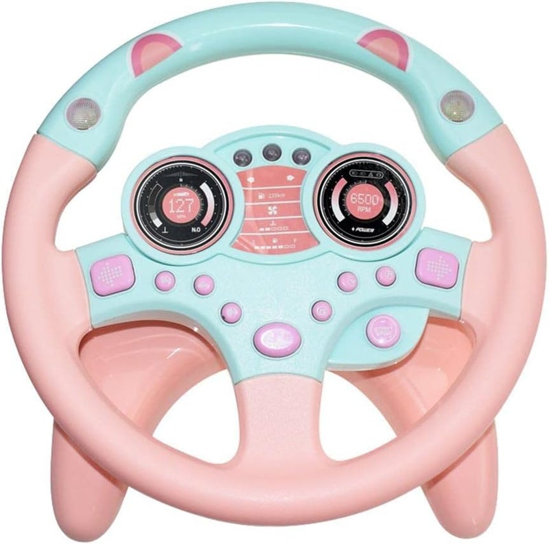 klarako Driving Steering Wheel Toy With Flashing Lights and Music Education Development Toys Kids Role Play Pretend Play Driver and Pilot  Pink, 25cm - Image 3
