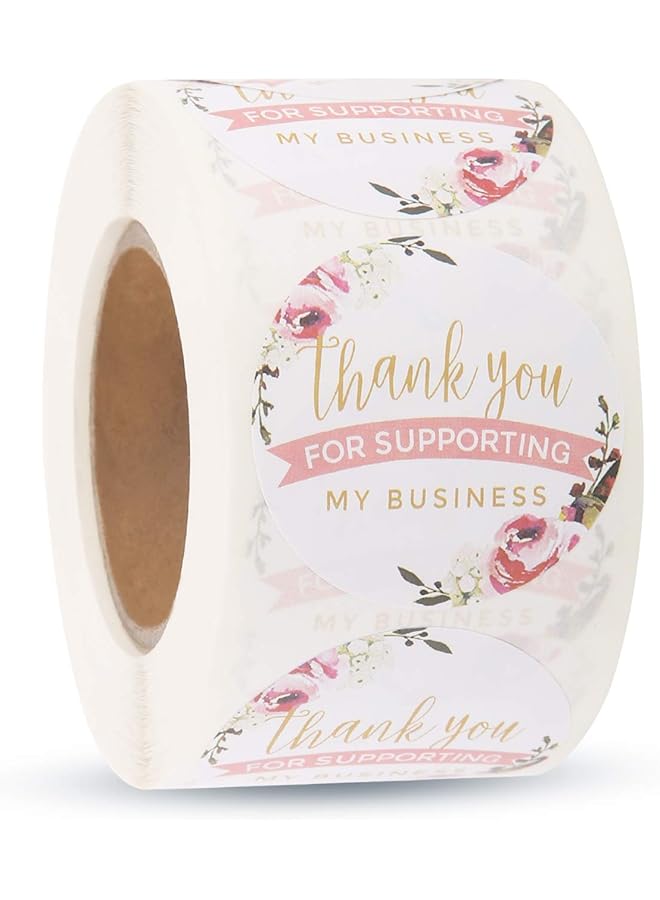 إيروريكس لفة ملصقات شكر مقاس 1.5 بوصة، 500 ملصق بتصميم زهرة، ملصقات شكرًا لك على دعم أعمالي، مثالية لمخابز الحرفيين وأصحاب الأعمال الصغيرة... - Image 1