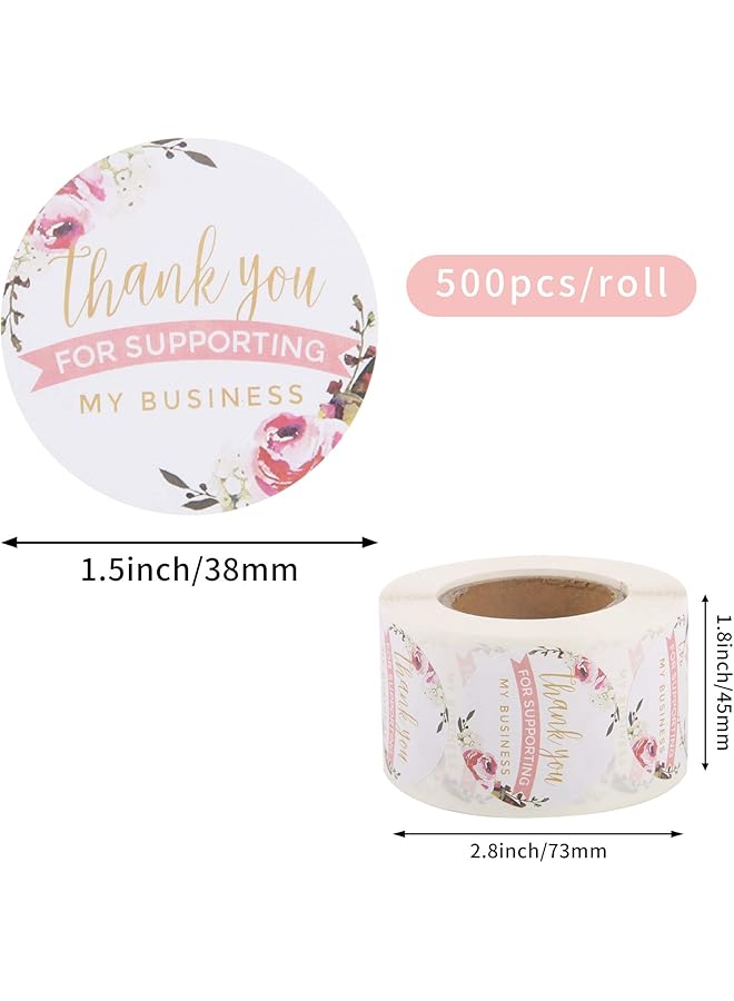 إيروريكس لفة ملصقات شكر مقاس 1.5 بوصة، 500 ملصق بتصميم زهرة، ملصقات شكرًا لك على دعم أعمالي، مثالية لمخابز الحرفيين وأصحاب الأعمال الصغيرة... - Image 4