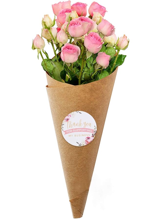 إيروريكس لفة ملصقات شكر مقاس 1.5 بوصة، 500 ملصق بتصميم زهرة، ملصقات شكرًا لك على دعم أعمالي، مثالية لمخابز الحرفيين وأصحاب الأعمال الصغيرة... - Image 5