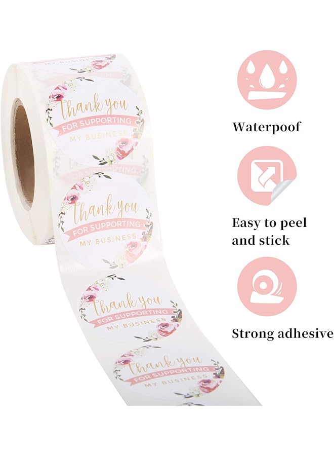 إيروريكس لفة ملصقات شكر مقاس 1.5 بوصة، 500 ملصق بتصميم زهرة، ملصقات شكرًا لك على دعم أعمالي، مثالية لمخابز الحرفيين وأصحاب الأعمال الصغيرة... - Image 2