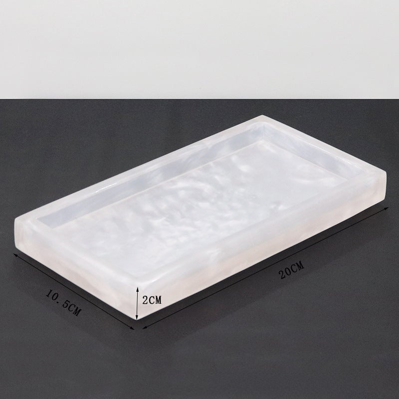 Marbled Resin Bathroom Tray Hotel Sink Storage Tray Bathroom Tray Wash Accessories Tray(Pearl White small size Flat Bottom Tray) - Image 1