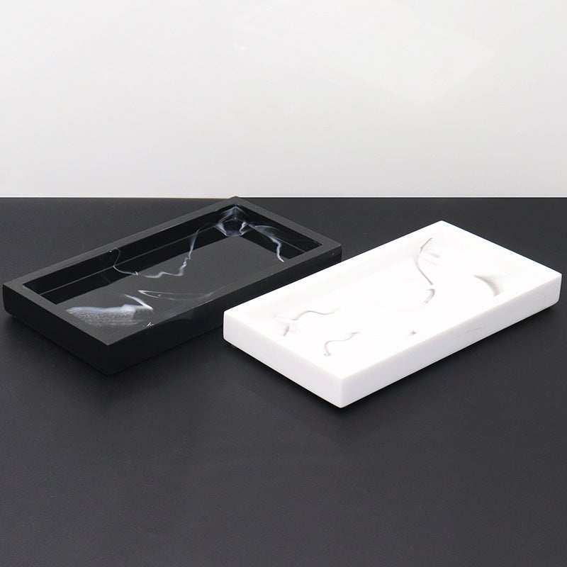 Marbled Resin Bathroom Tray Hotel Sink Storage Tray Bathroom Tray Wash Accessories Tray(Pearl White small size Flat Bottom Tray) - Image 3