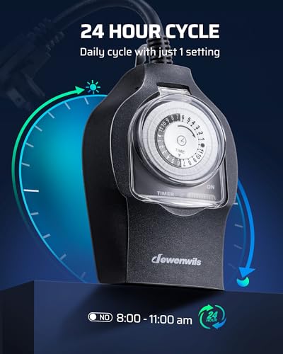 DEWENWILS 1 Pack Mechanical Light Timer for Outdoor Lighting, 24-Hour Plug in Timers, Heavy Duty Programmable Timer Switch with 2 Grounded Outlets for Christmas String Lights, 15A 1/2HP UL Listed - Image 2