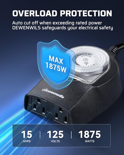 DEWENWILS 1 Pack Mechanical Light Timer for Outdoor Lighting, 24-Hour Plug in Timers, Heavy Duty Programmable Timer Switch with 2 Grounded Outlets for Christmas String Lights, 15A 1/2HP UL Listed - Image 5