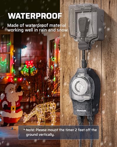 DEWENWILS 1 Pack Mechanical Light Timer for Outdoor Lighting, 24-Hour Plug in Timers, Heavy Duty Programmable Timer Switch with 2 Grounded Outlets for Christmas String Lights, 15A 1/2HP UL Listed - Image 4
