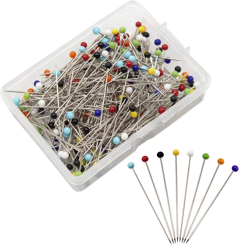 Benvo 250Pcs 1.5 Inch Sewing Pins with Glass Pearl Head Pins Straight Quilting Pins Multicolor Ball Head Pins with Hanging Plastic Contain Box for Fabric Dressmaker Jewelry Decoration - Image 1