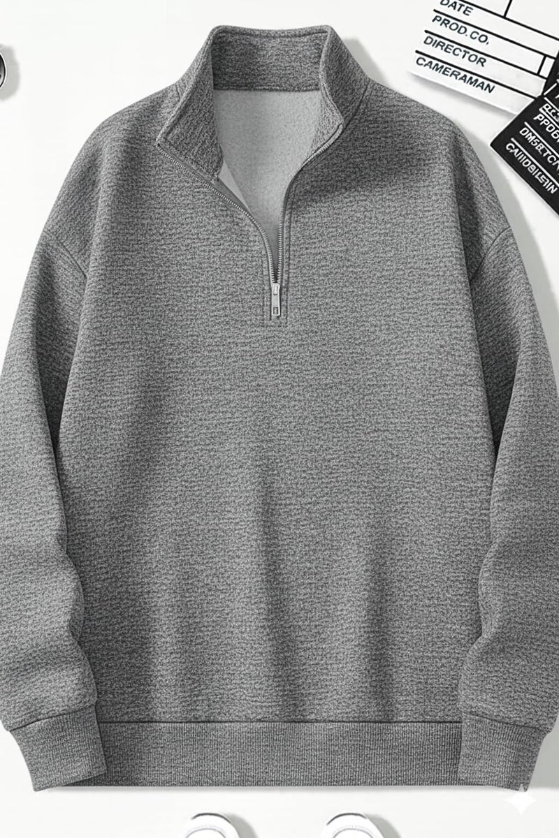 Mack Jonney Men’s Fleece Half-Zip Melange Color High Neck Sweatshirt | Warm & Stylish Winter Wear -M4593 - Image 2