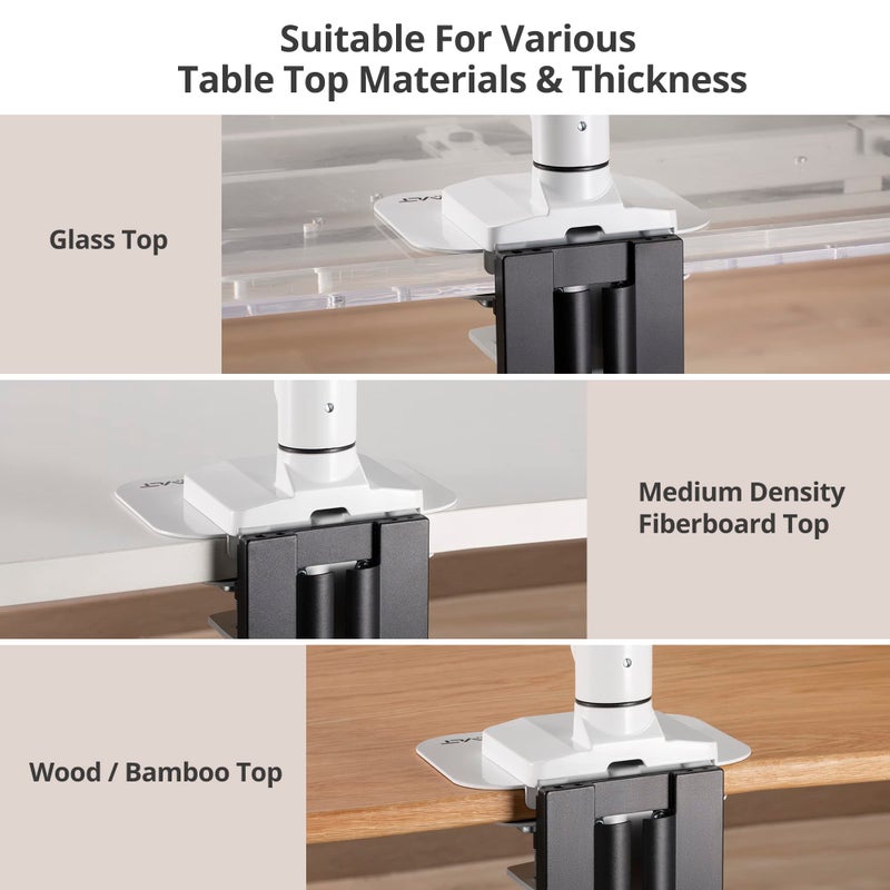 AVLT Adjustable Reinforcement Plate Bracket Mount for Fragile Tabletop - Supports Monitor Stand with C Clamp Or Grommet Installation - White - Image 2