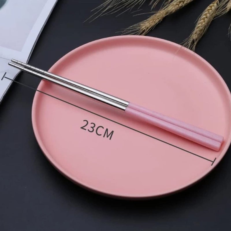 AIMERS Metal Chopsticks Stainless Steel Chopsticks Reusable Lightweight Chopsticks Dishwasher Safe Japanese Chinese Chop Sticks Washable Chopsticks Korean for Sushi and Noodles 1 Pairs Pink - Image 4