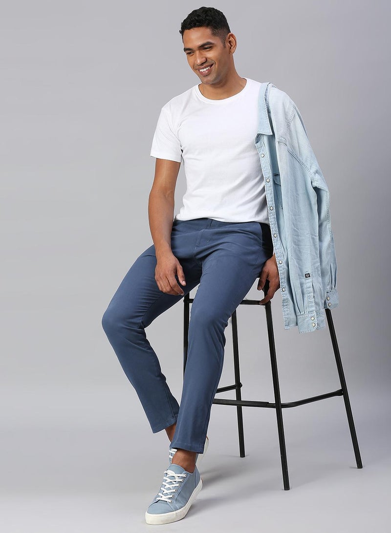 Dennis Lingo Men's Petrol Blue Tapered Fit Cotton Chino Pants  - Image 1