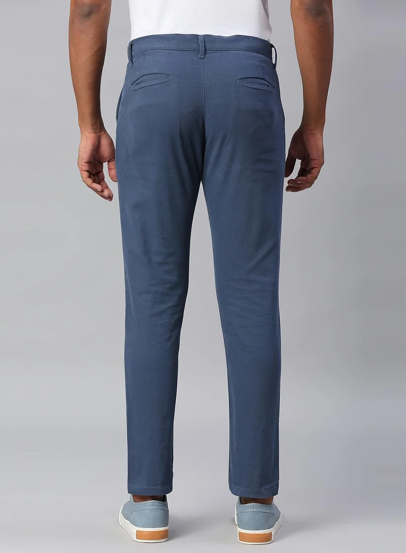Dennis Lingo Men's Petrol Blue Tapered Fit Cotton Chino Pants